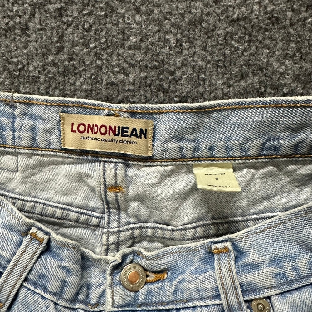 London Jean Shorts Womens Size 6 Blue High Waisted Raw Hem Denim USA Made - Picture 6 of 9